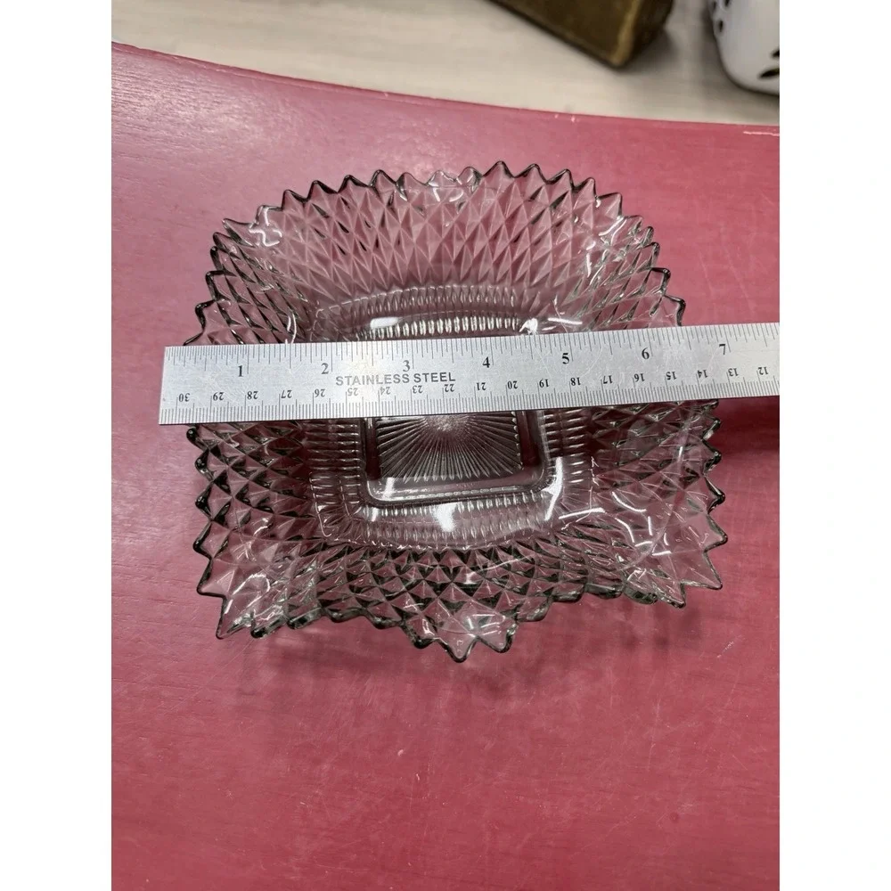 Indiana Glass Smoke Glass Diamond Point Ruffled Sawtooth Edge Candy Trinket Dish